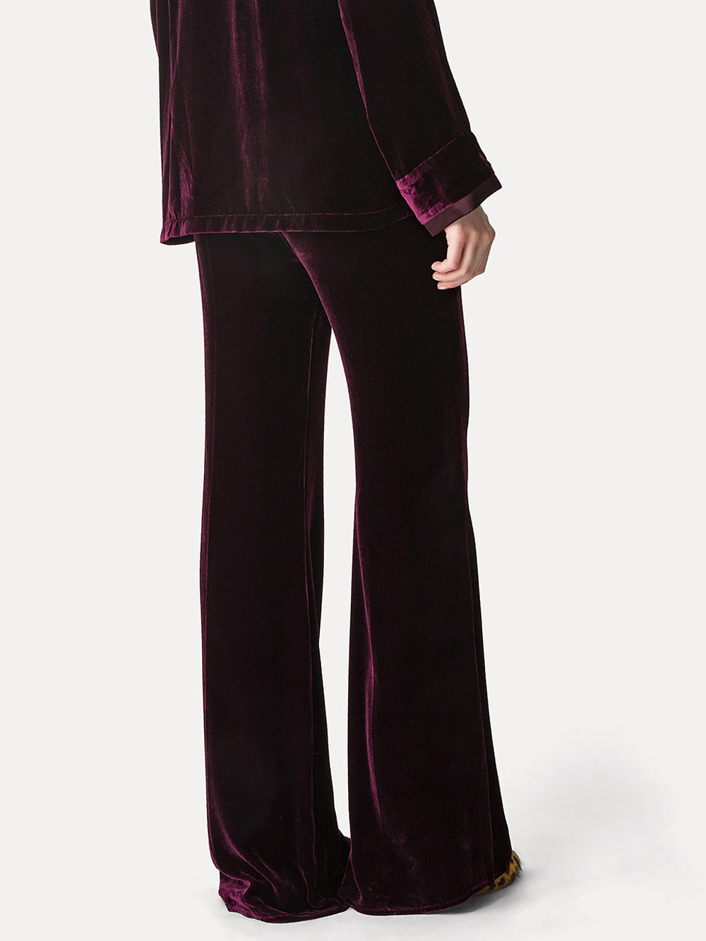 BURGUNDY VELVET FLARE PANTS