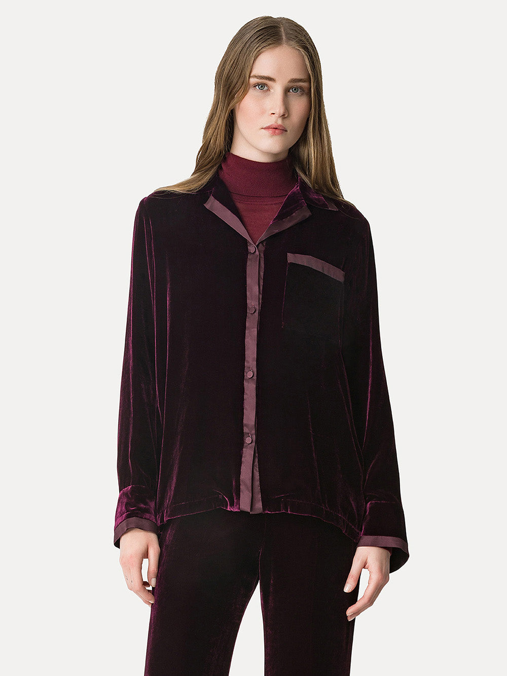 Burgundy Velvet Pajama Shirt