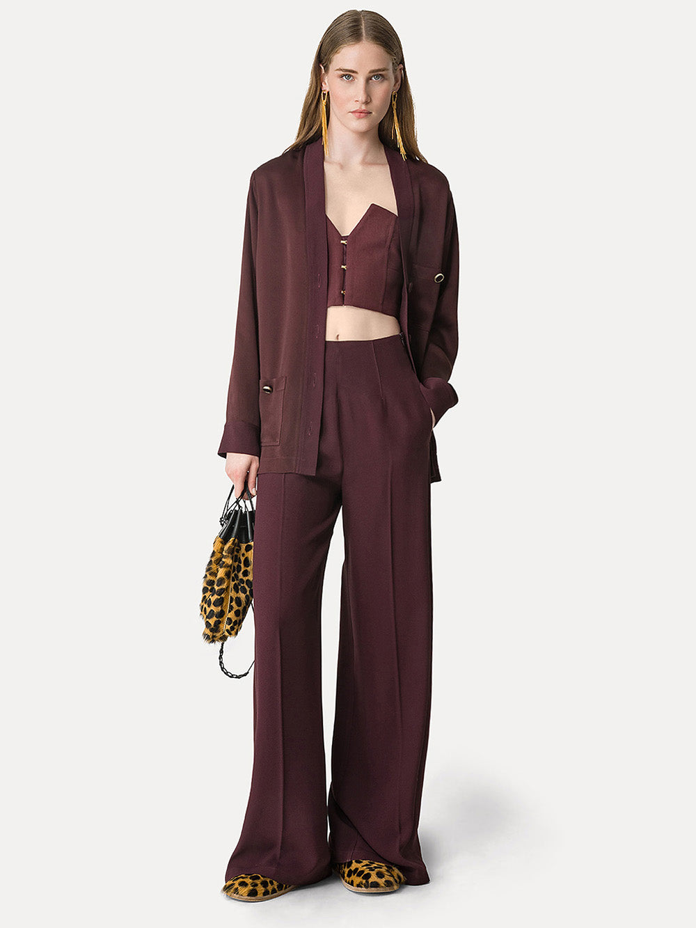 PANTALON PALAZZO SATIN CHOCOLAT