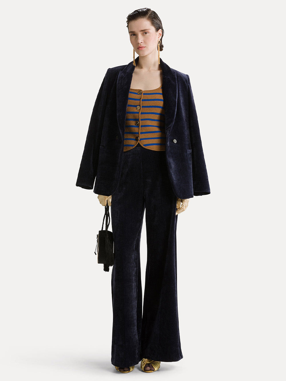PANTALON PALAZZO VELOURS NOTTE