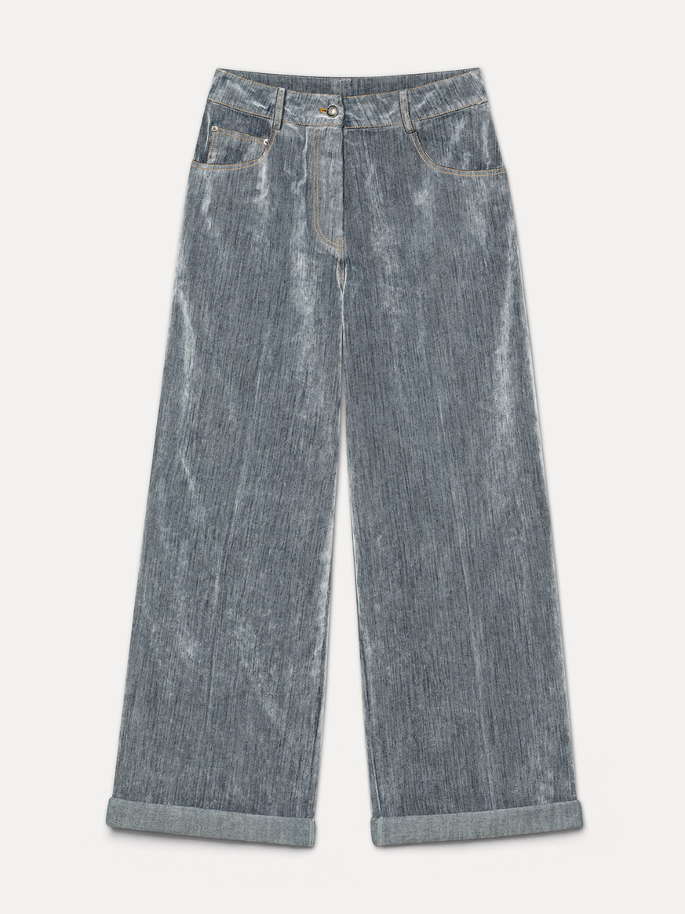 Loose-fitting grey flocked denim jeans