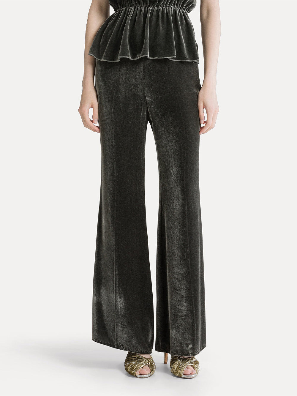 PANTALON FLUIDE VELOURS GRIS