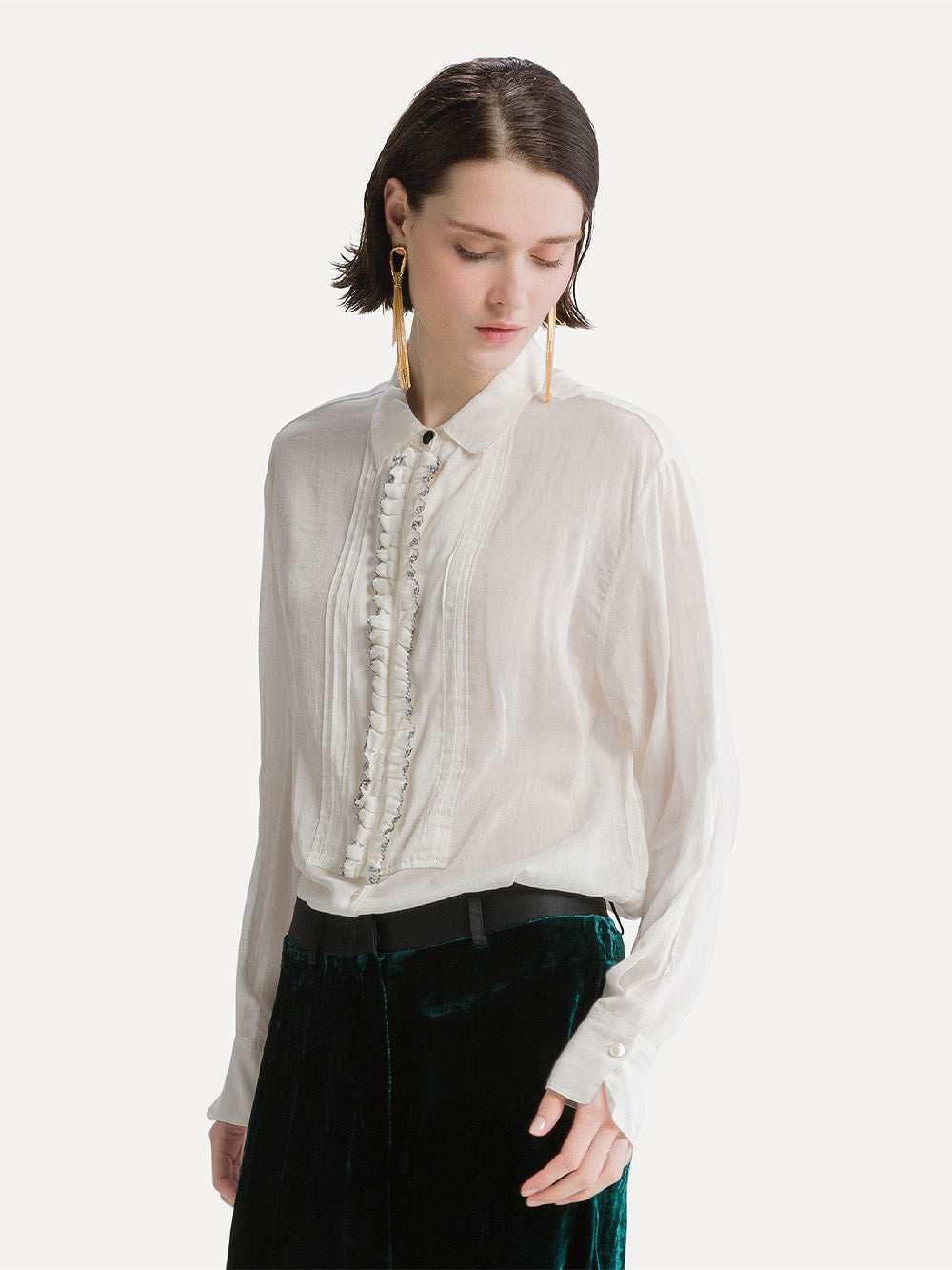 WHITE RUFFLED TUXEDO SHIRT