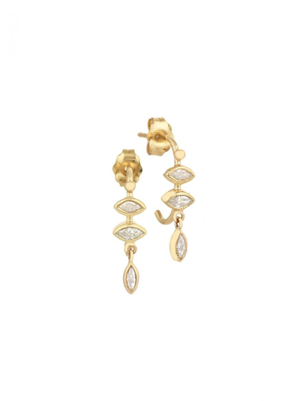 BOUCLES D'OREILLES 3 DIAMANTS MARQUISE