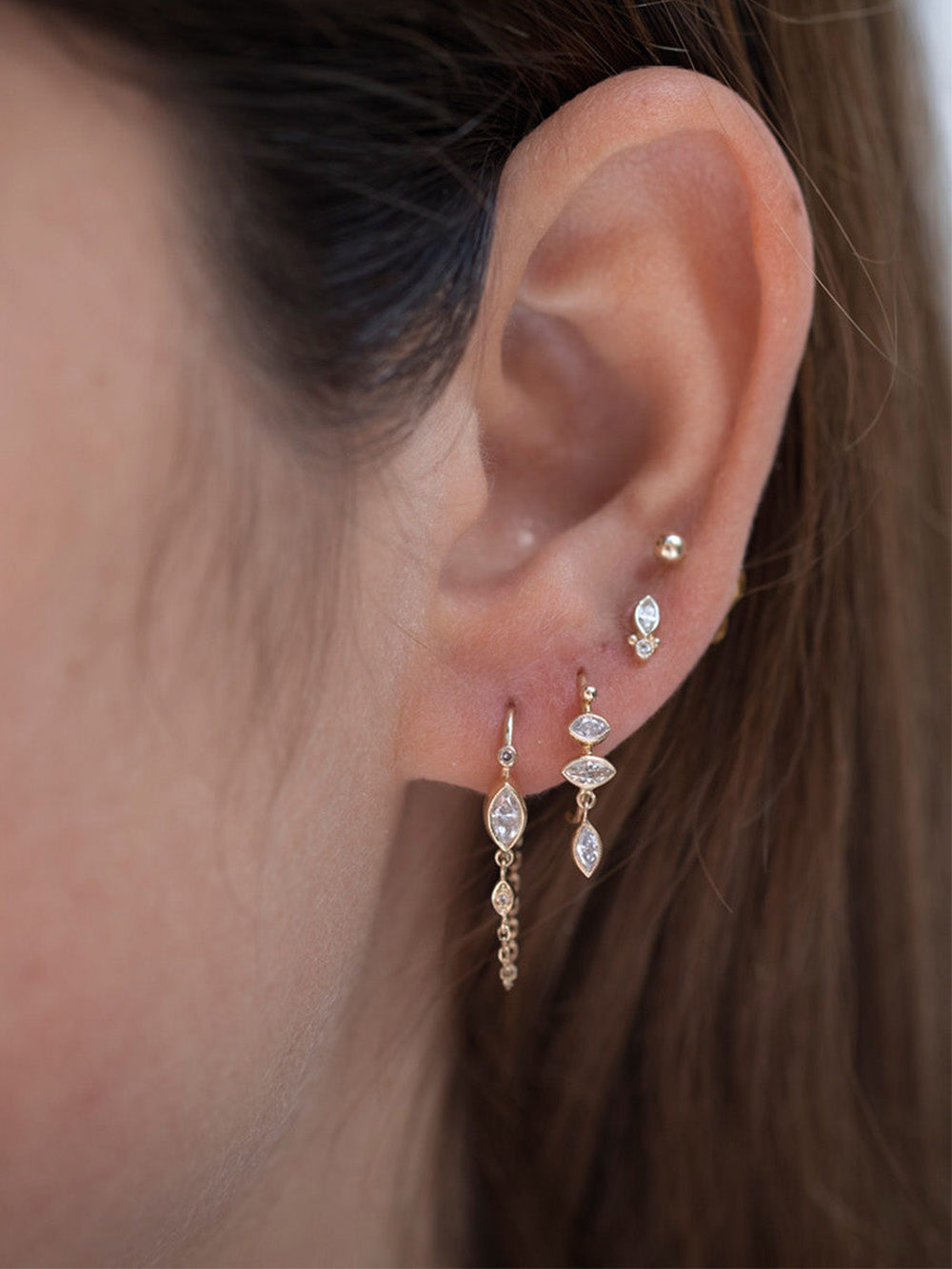 BOUCLES D'OREILLES 3 DIAMANTS MARQUISE