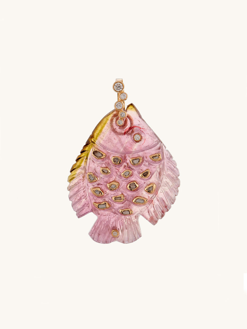 POLKI TOURMALINE AND DIAMOND FISH PENDANT