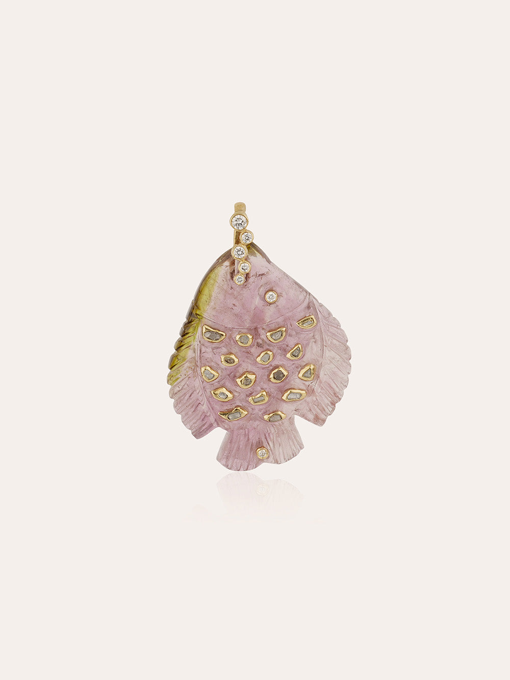 POLKI TOURMALINE AND DIAMOND FISH PENDANT