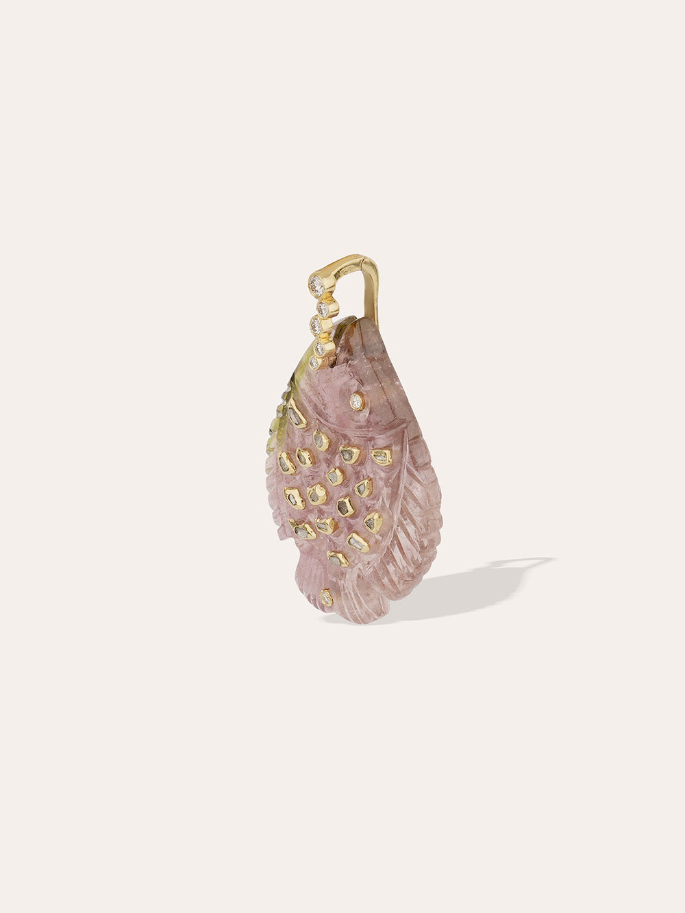 POLKI TOURMALINE AND DIAMOND FISH PENDANT