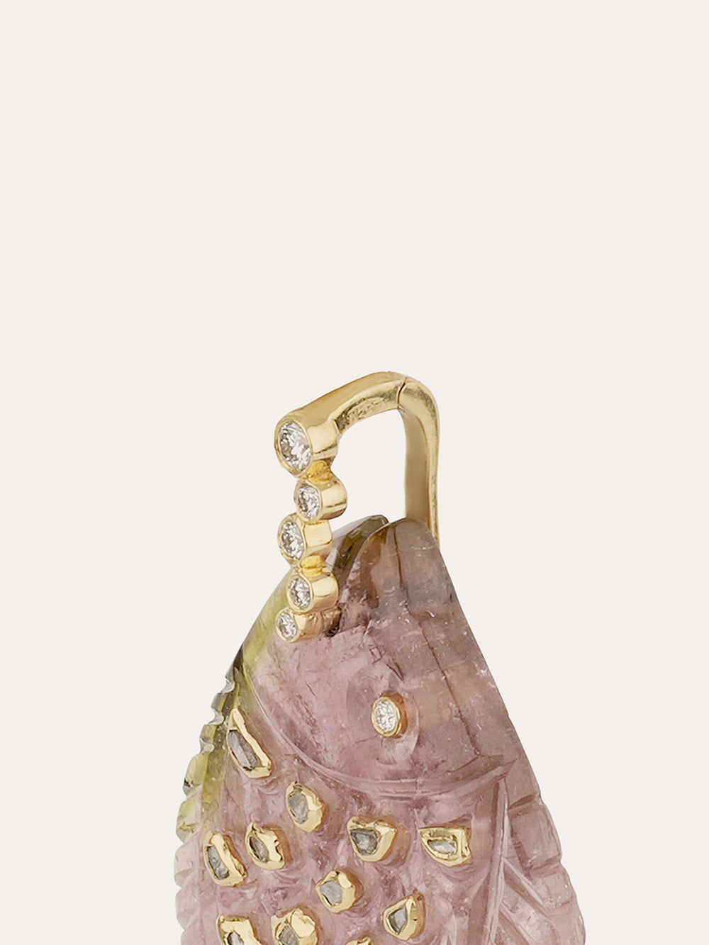 POLKI TOURMALINE AND DIAMOND FISH PENDANT
