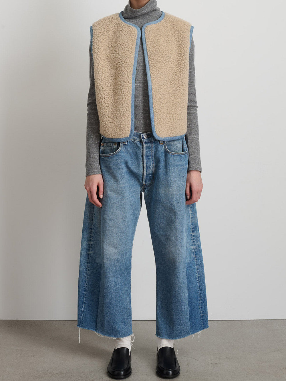 VESTE REVERSIBLE REWORKED VINTAGE DENIM-OATMEAL SHERPA