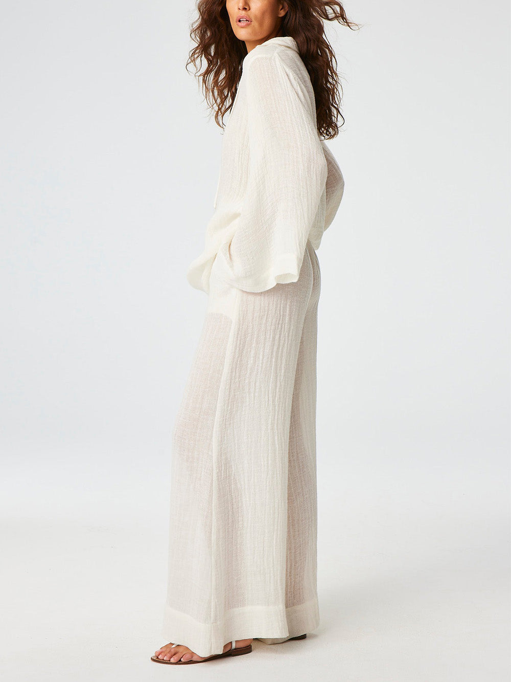 WIDE LEG PANTS IN GAUZE LINEN