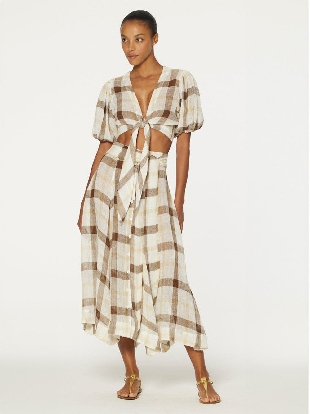 Brown Windowpane Beach Skirt