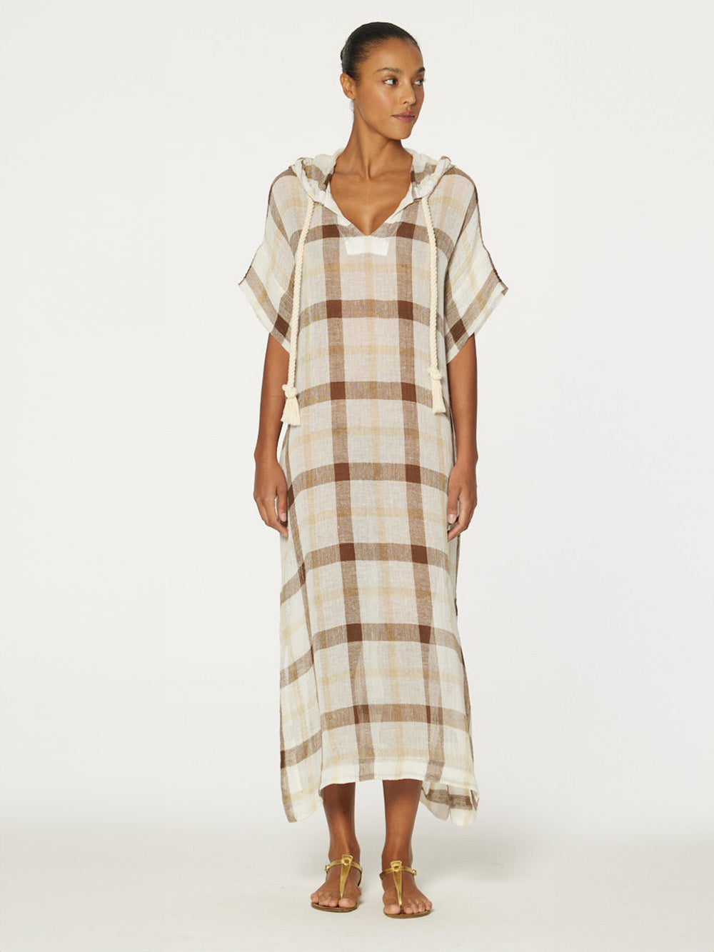 CHECKED HOODED CAFTAN