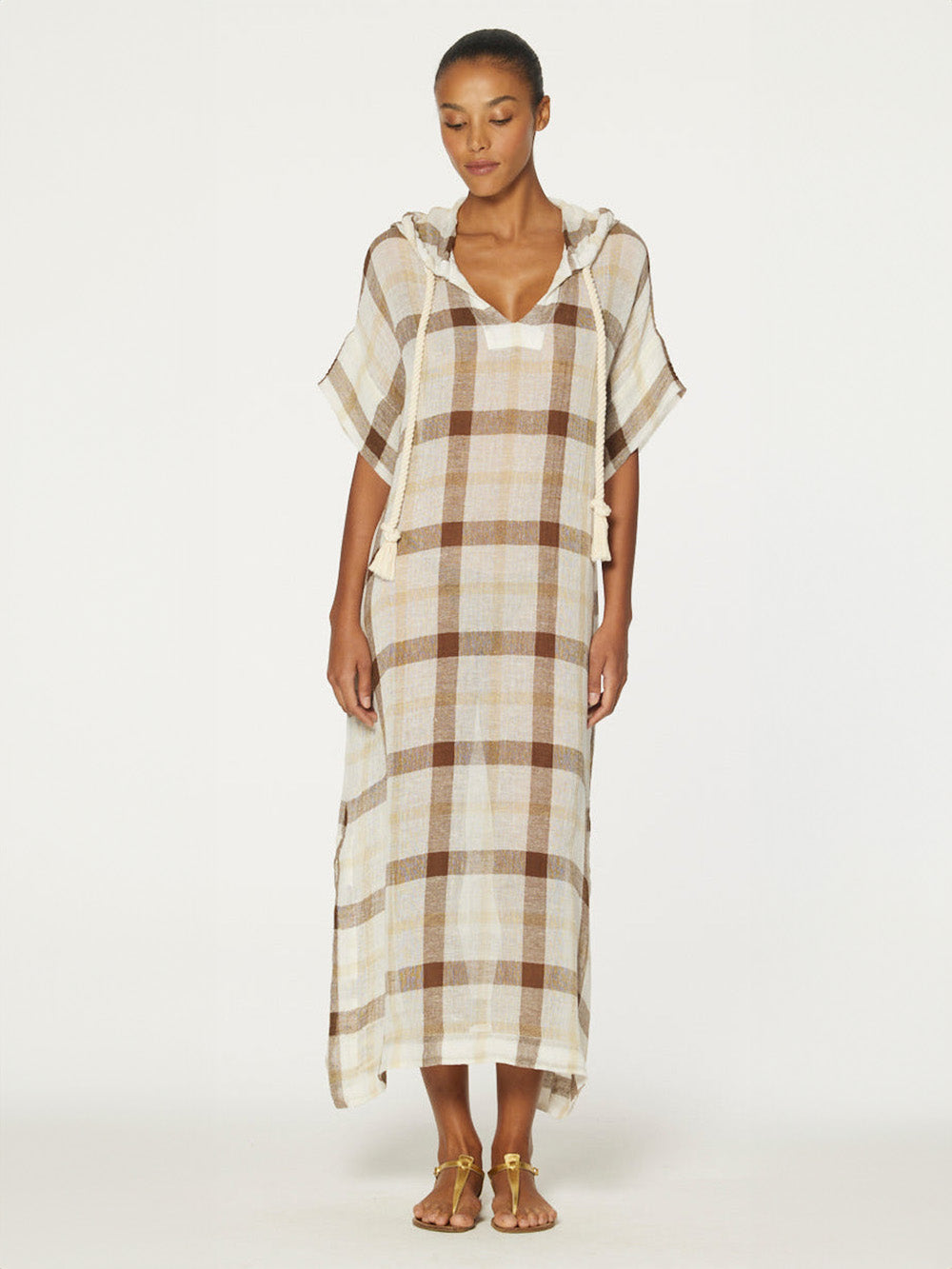 CAFTAN À CAPUCHE QUADRILLÉ