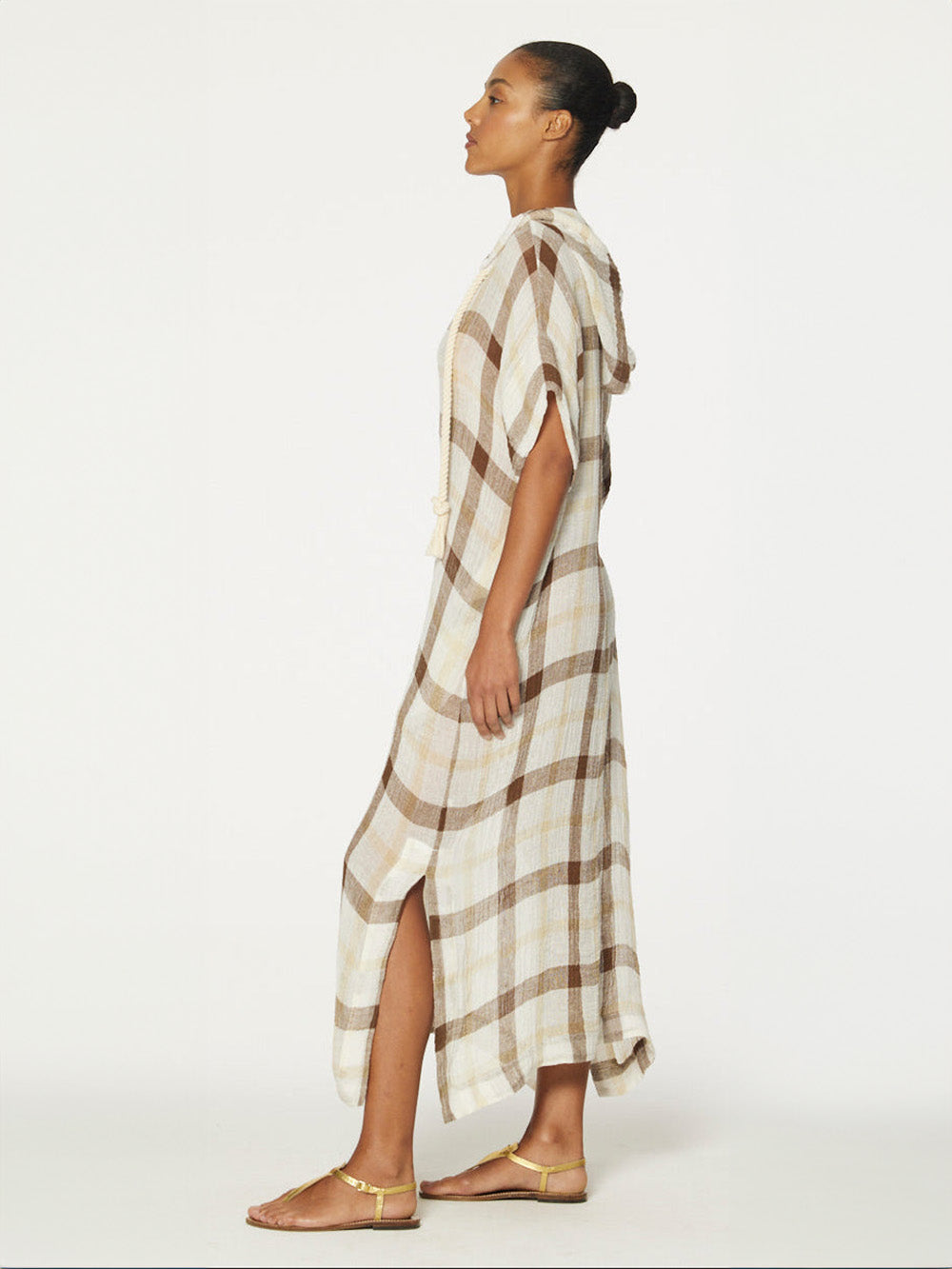 CHECKED HOODED CAFTAN