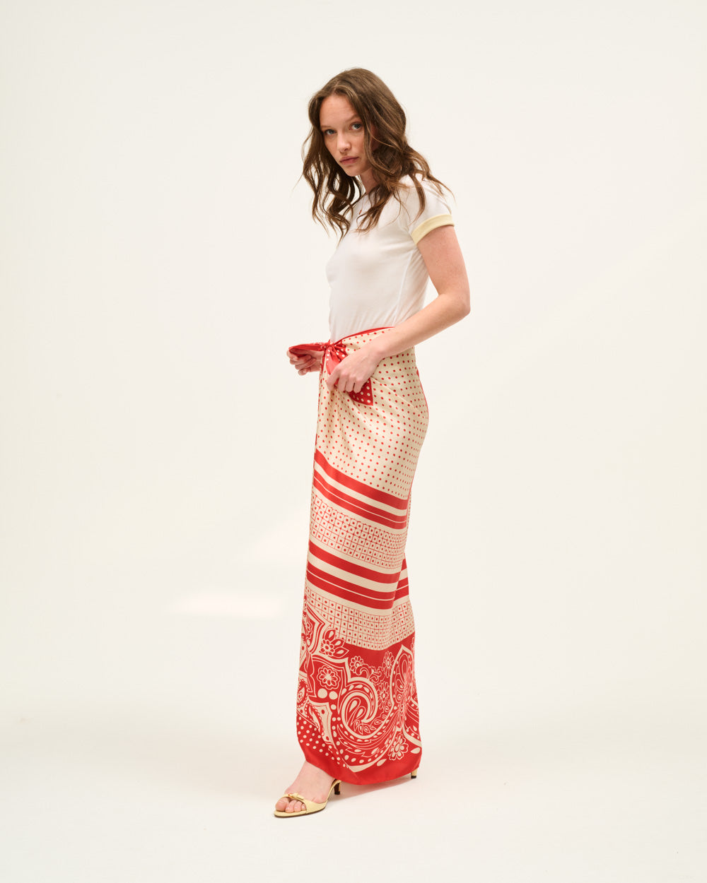 RED PAISLEY SCARF SKIRT