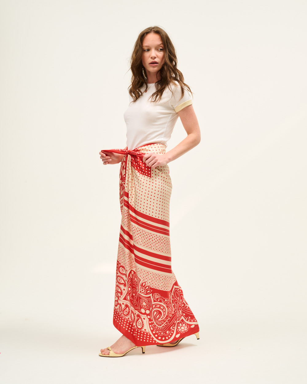 RED PAISLEY SCARF SKIRT