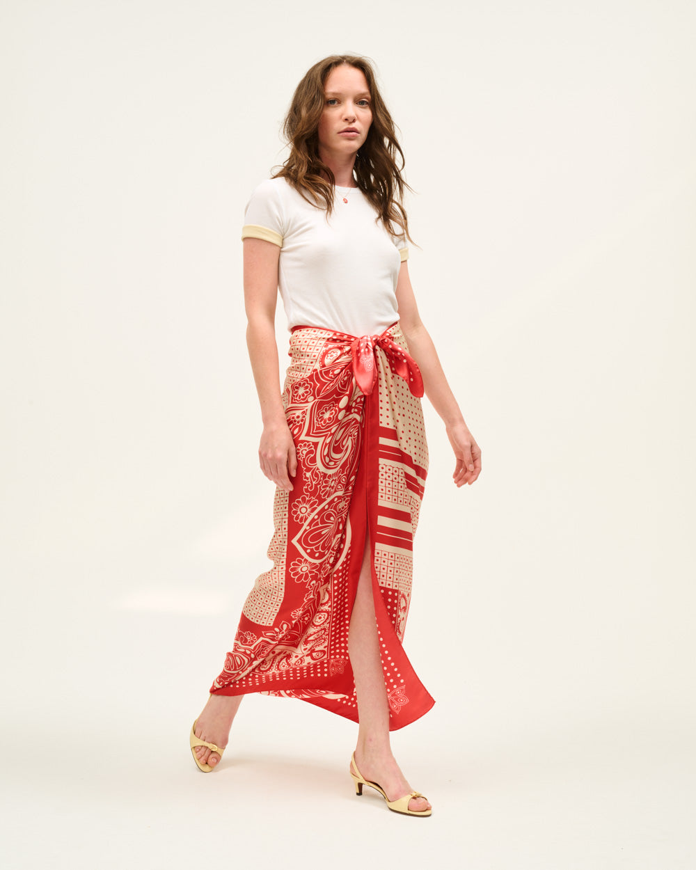 RED PAISLEY SCARF SKIRT