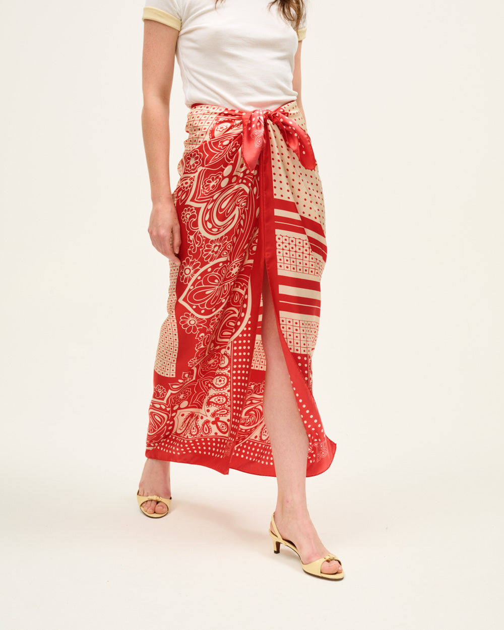 RED PAISLEY SCARF SKIRT