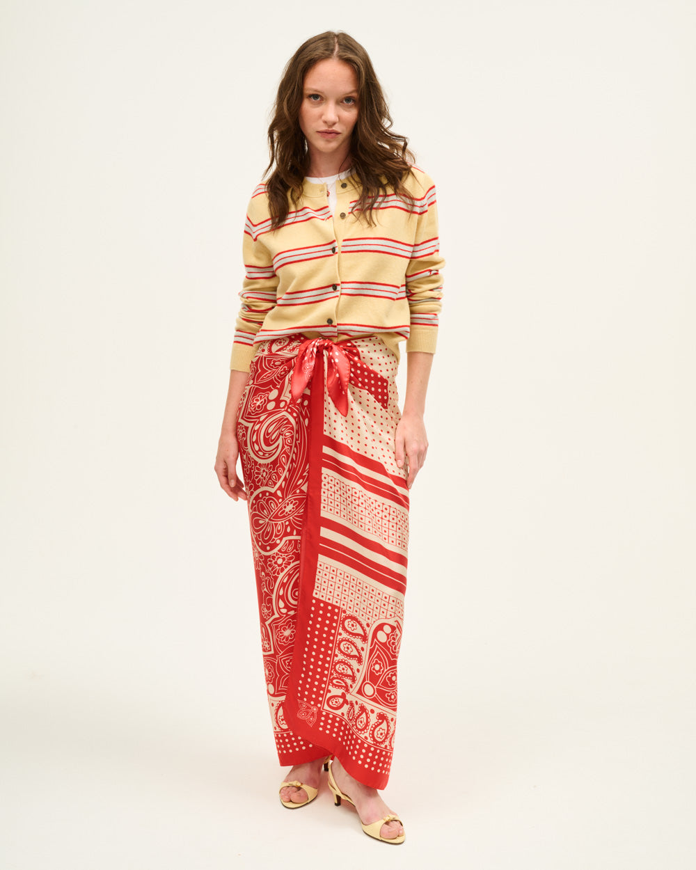 RED PAISLEY SCARF SKIRT
