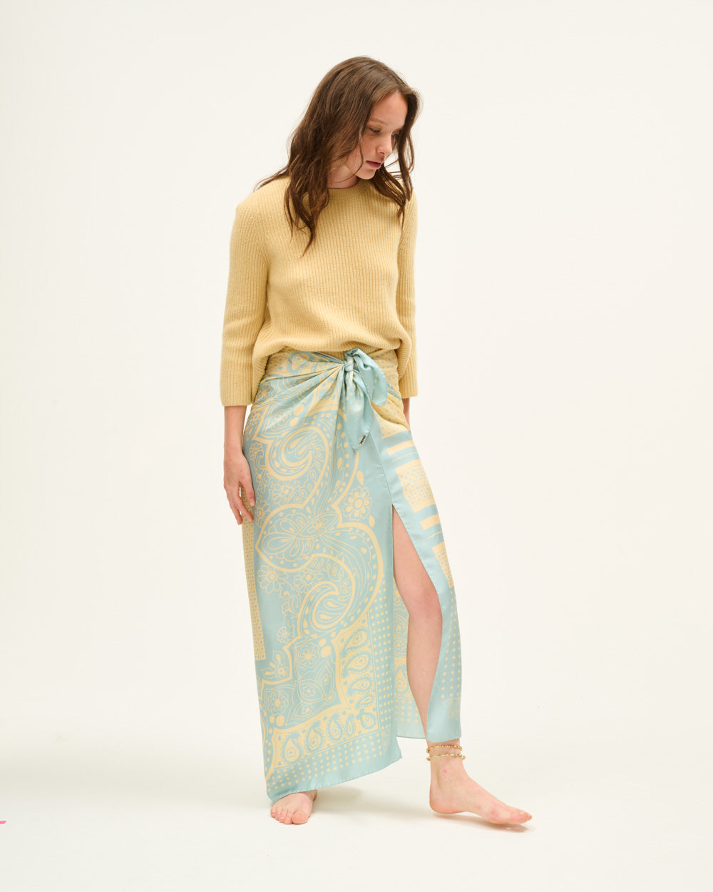 SKY BLUE PAISLEY SCARF SKIRT