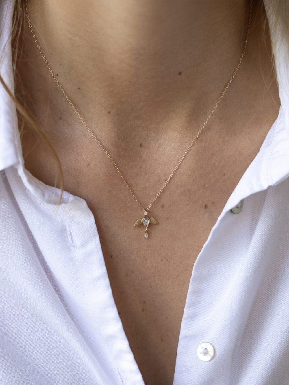 MOONSTONE & DIAMOND ANGEL NECKLACE