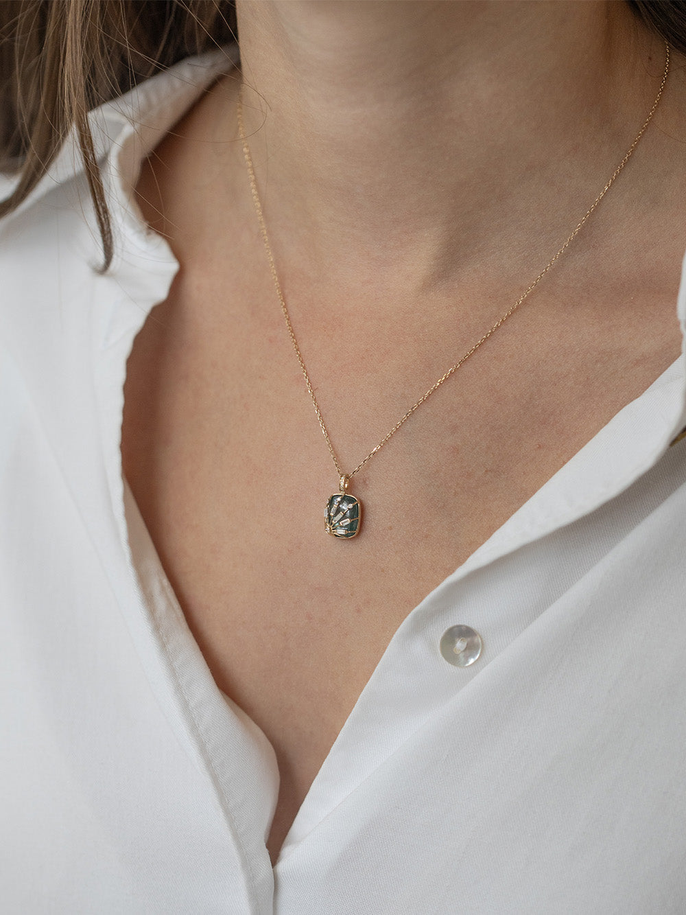 COLLIER LOCKET SOLEIL FLUORITE & DIAMANTS