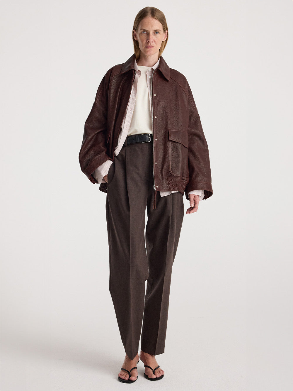 VESTE AVIATOR CUIR GRAINÉ CHESTNUT