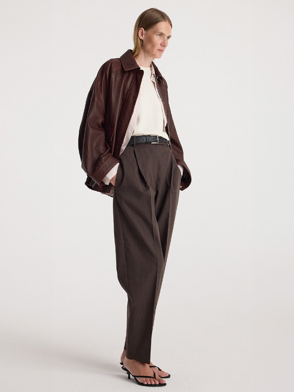 AVIATOR JACKET IN GRAINED CHESTNUT LEATHER