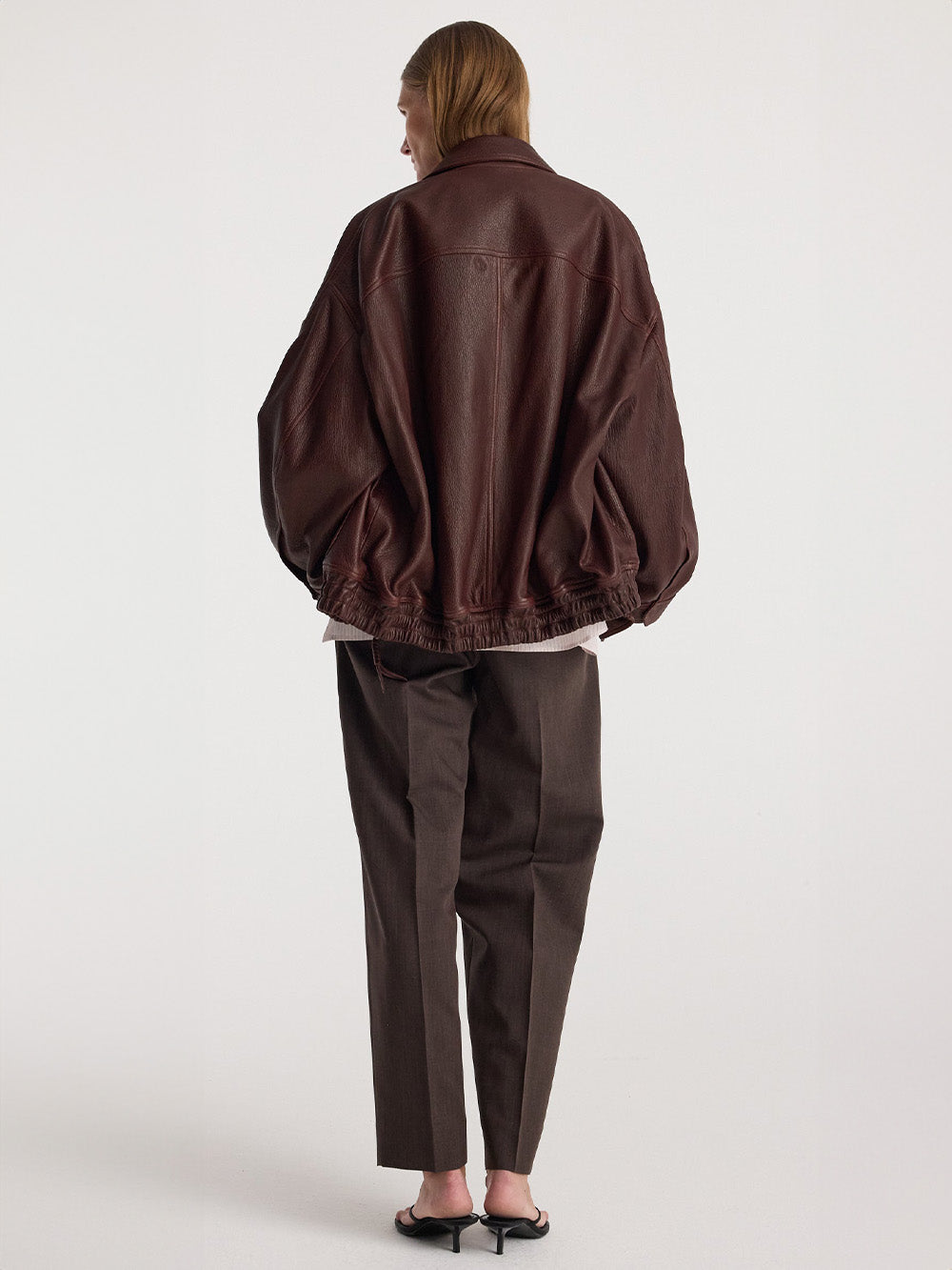 AVIATOR JACKET IN GRAINED CHESTNUT LEATHER