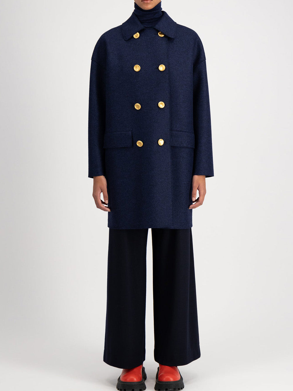 MAC PRESSED WOOL BLUE MOULINE COAT