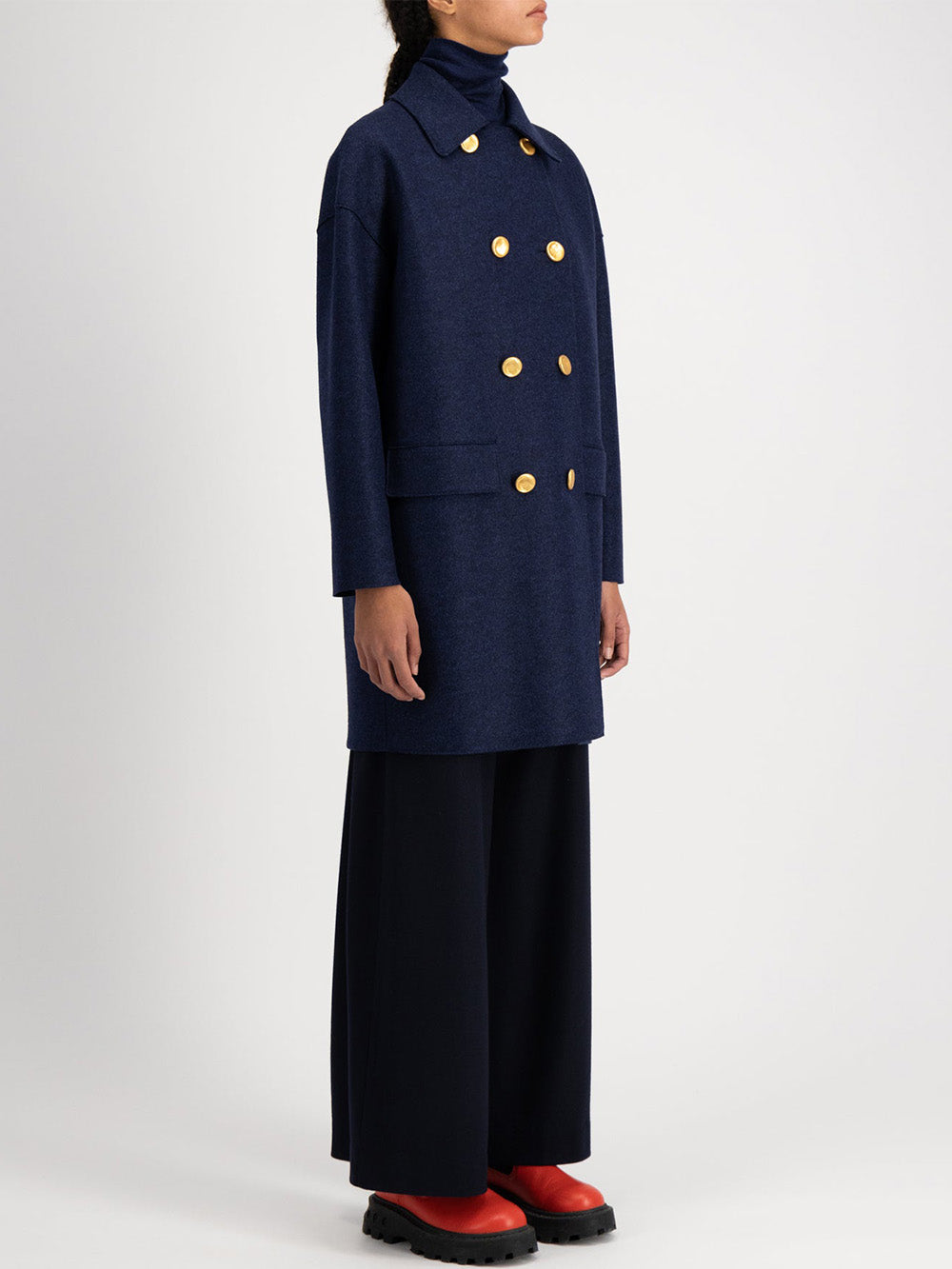 MAC PRESSED WOOL BLUE MOULINE COAT