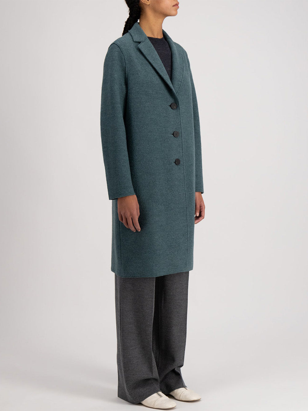 MANTEAU OVERCOAT BOILED WOOL PINE MELANGE