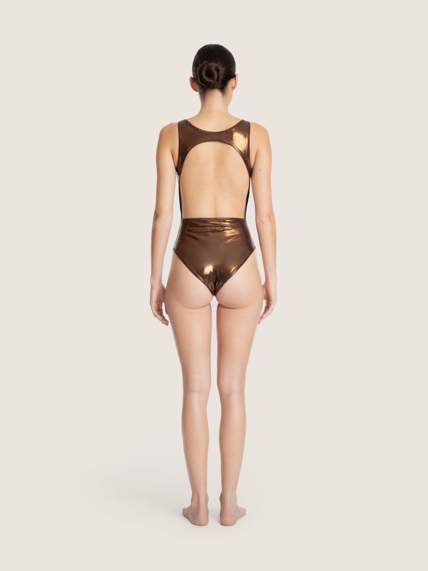 BROWN LAME SWIMSUIT