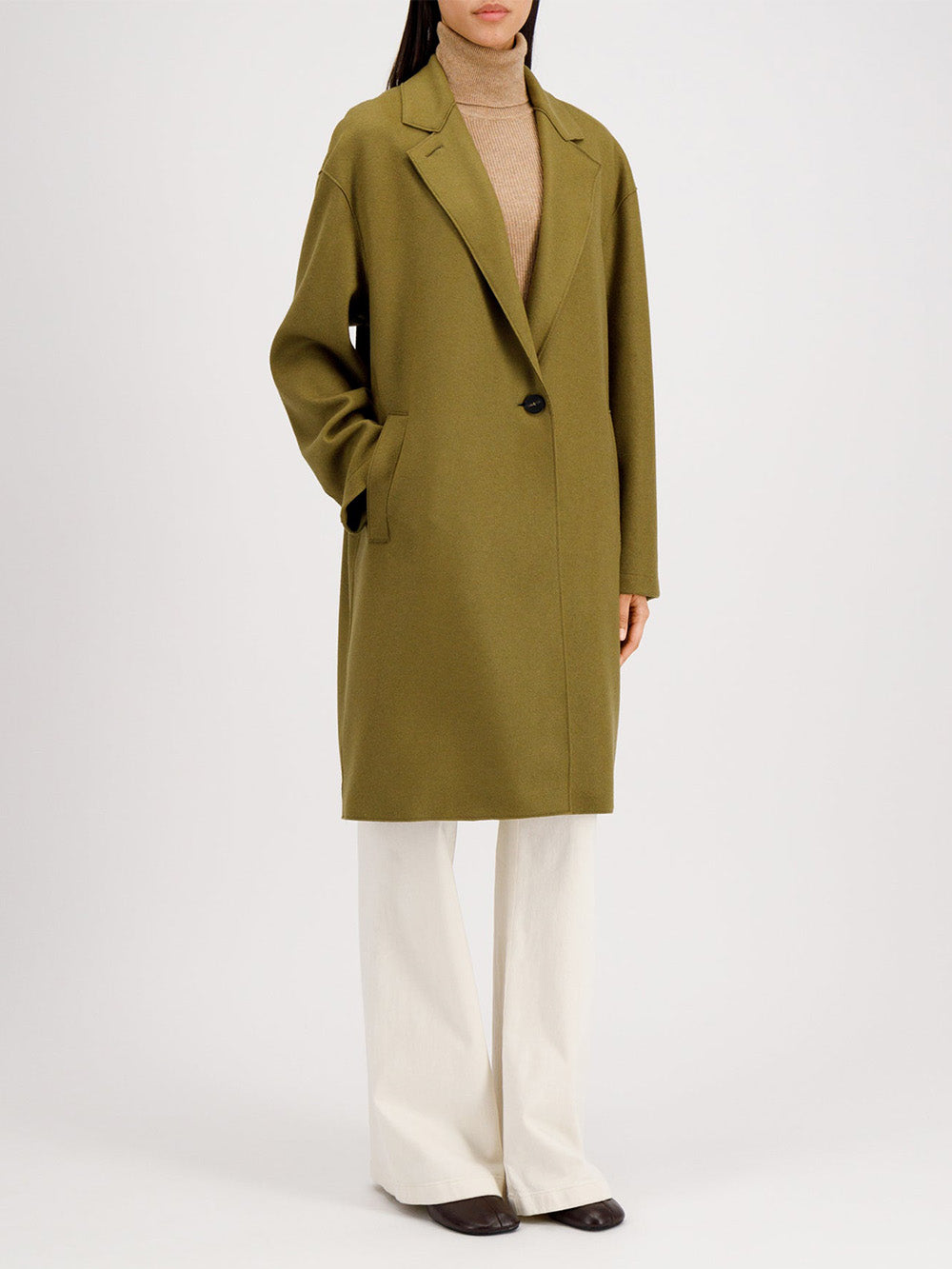 OLIVE CASHMERE OVERSIZED COAT