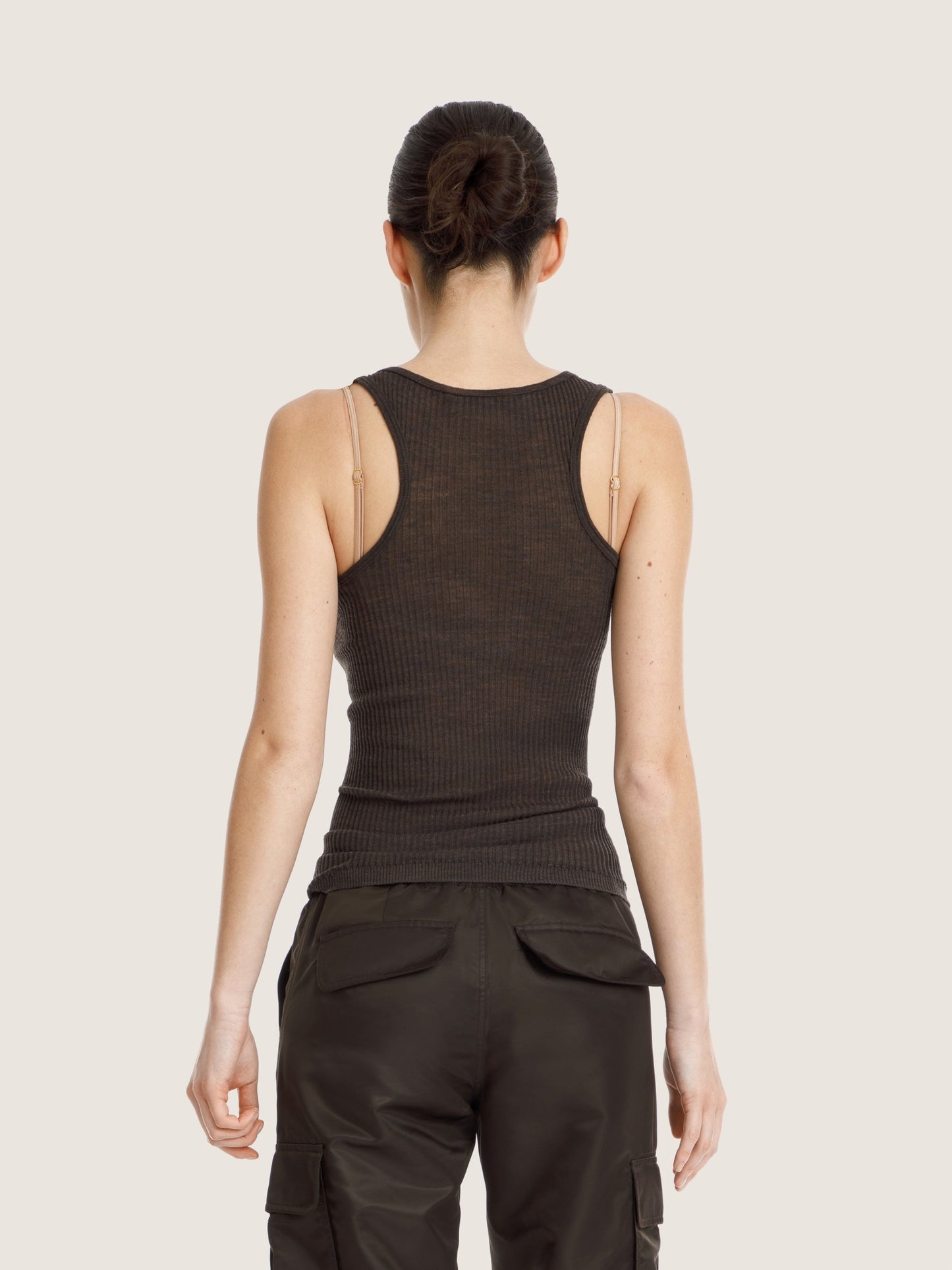 BROWN RIBBED WOOL TANK TOP