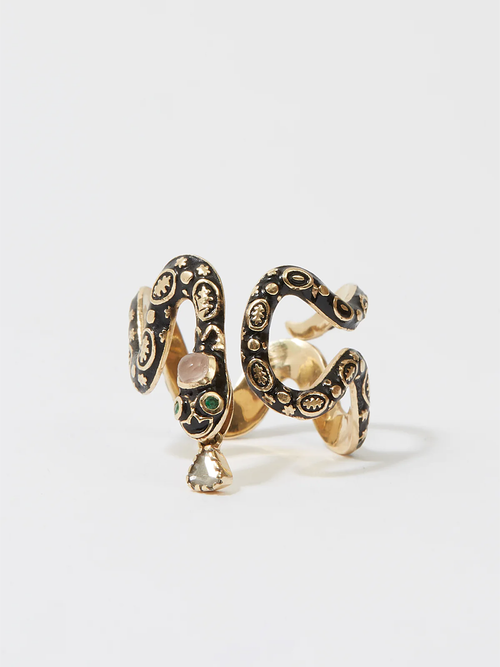 EVE SERPENT BLACK AND GOLD ENAMEL RING