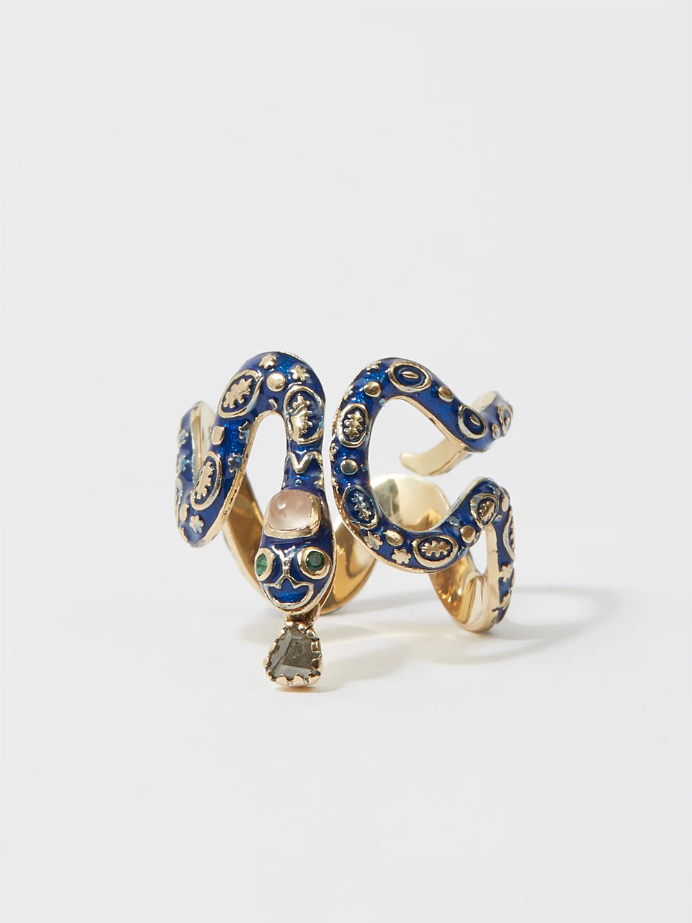 EVE SERPENT BLUE JEAN AND GOLD ENAMEL RING