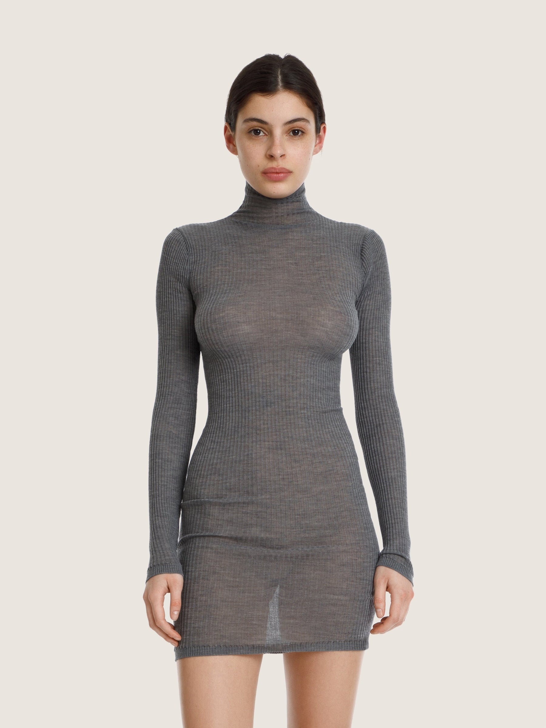 MINI ROBE BODYCON LAINE GRIS