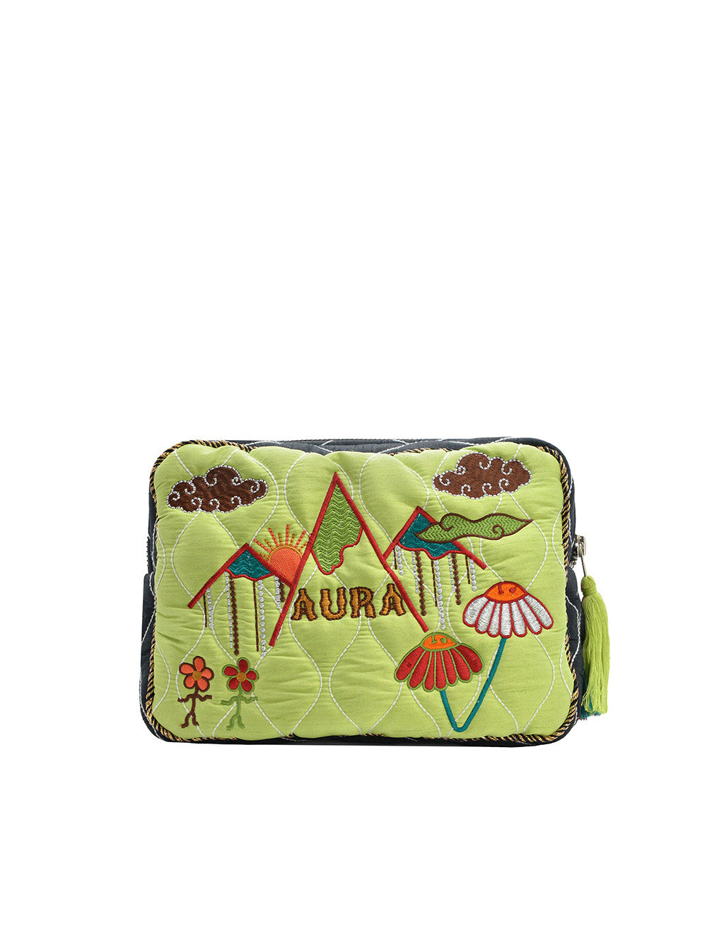 BIG POUCH HEAL EN SOIE POMME & TAUPE