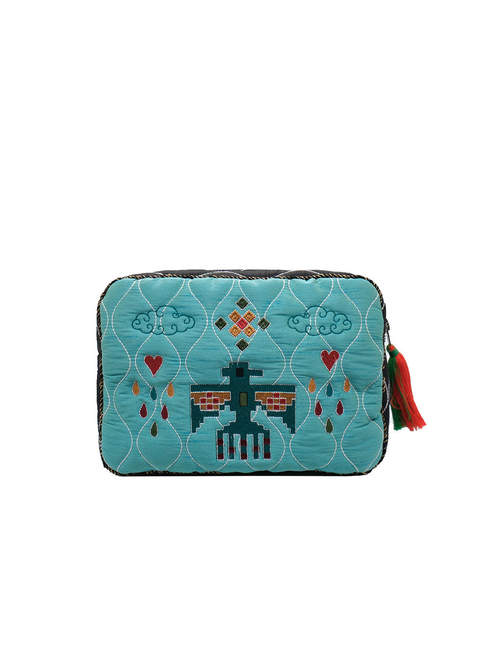 BIG POUCH LOVE IS MEDECINE TURQUOISE & GOLD