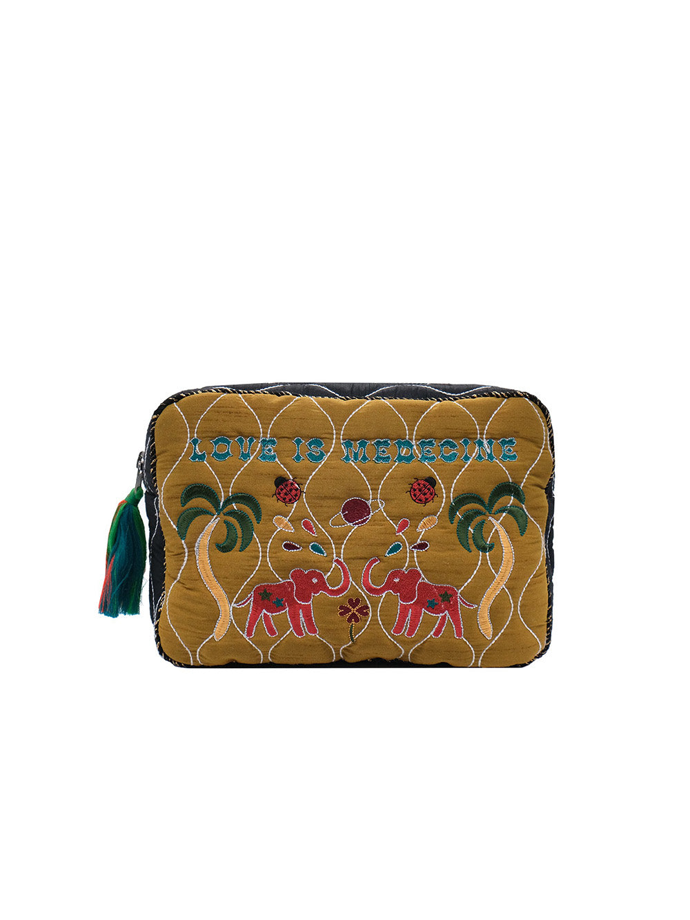 BIG POUCH LOVE IS MEDECINE TURQUOISE & GOLD