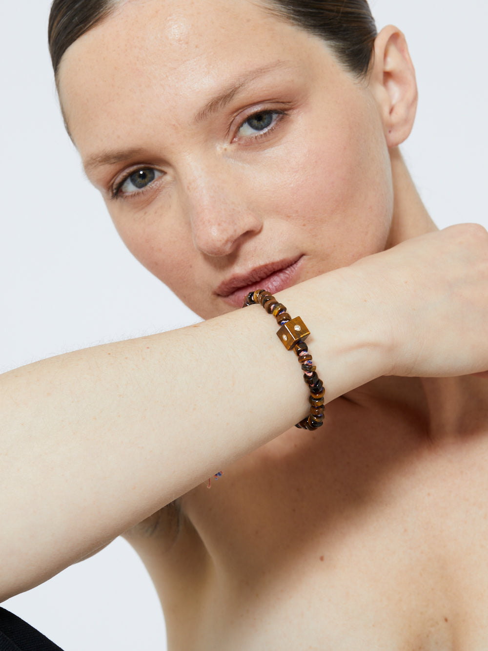 BRACELET CUBIX OEIL-DE-TIGRE ET DIAMANTS