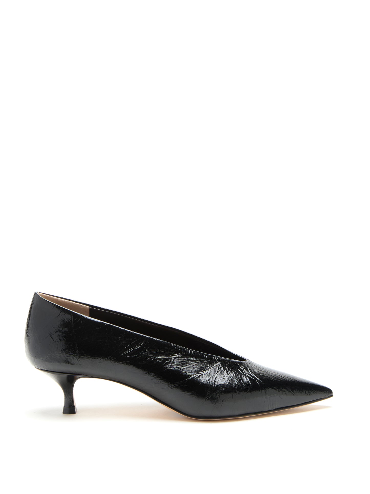 BLACK CRUMPLED SLIPPER PUMPS