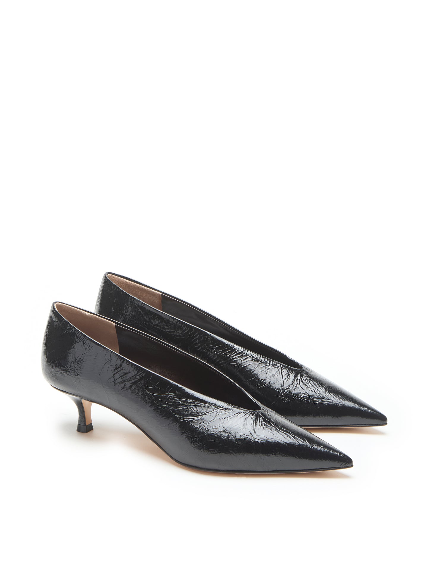 BLACK CRUMPLED SLIPPER PUMPS