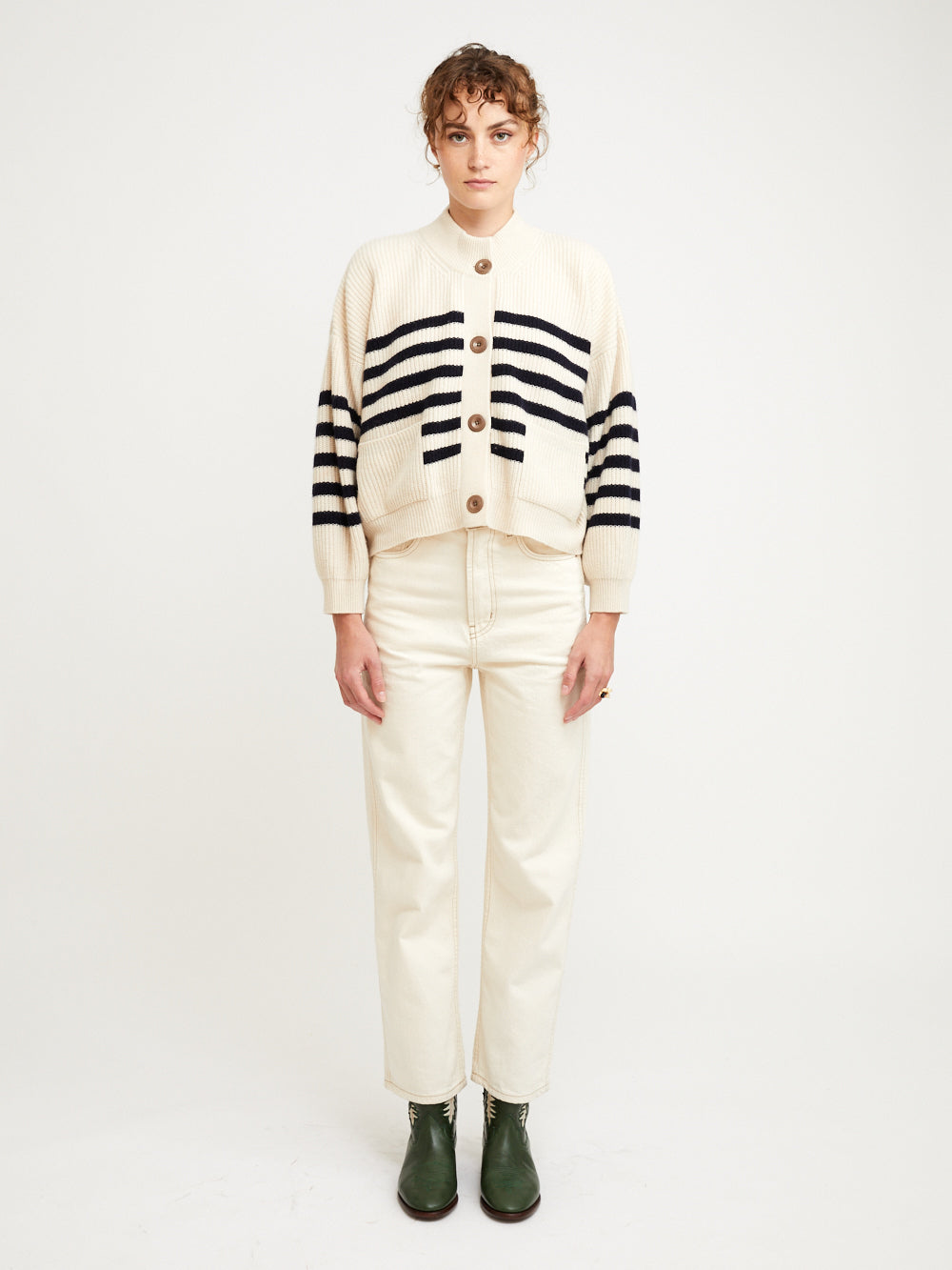 CARDIGAN ROY RAYURES NAVY WHITE