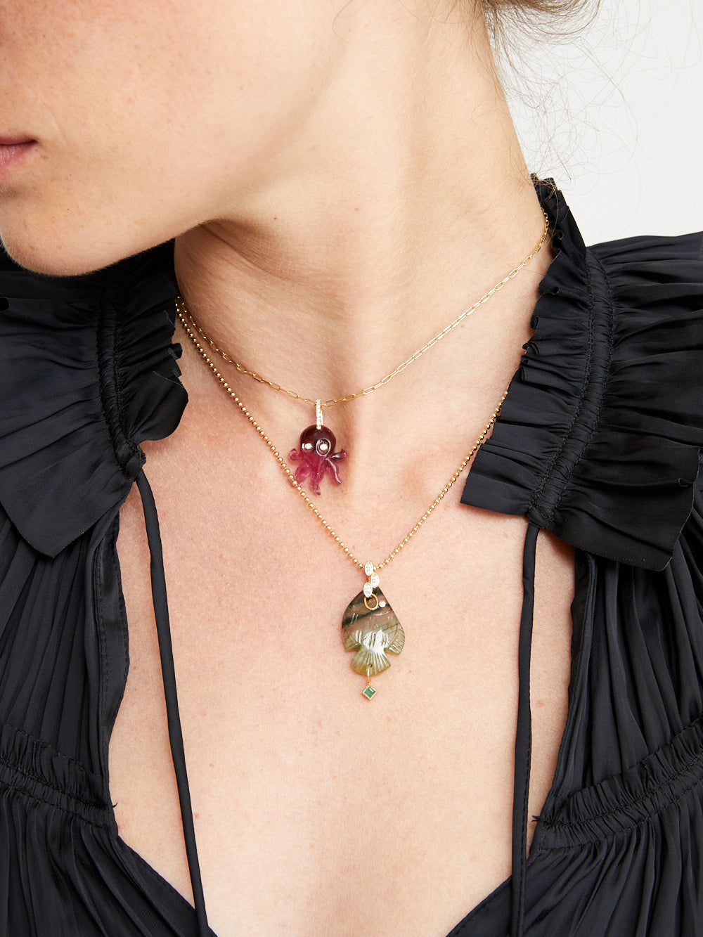 PENDENTIF POULPE DIAMANTS TOURMALINE ROSE