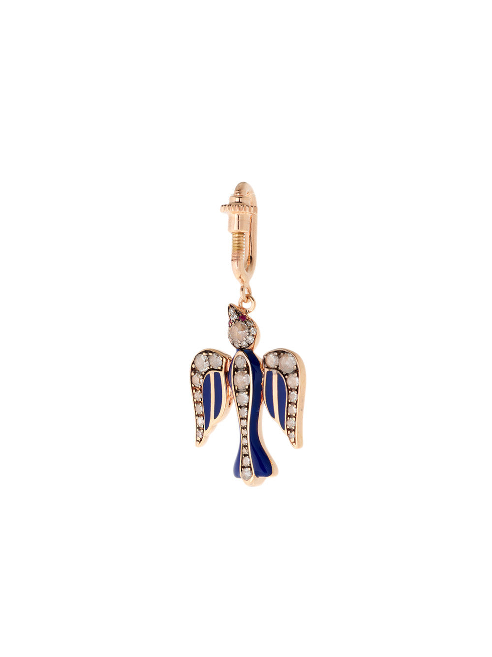 ROSE GOLD, DIAMONDS AND NAVY BLUE ENAMEL DOVE CHARM  
