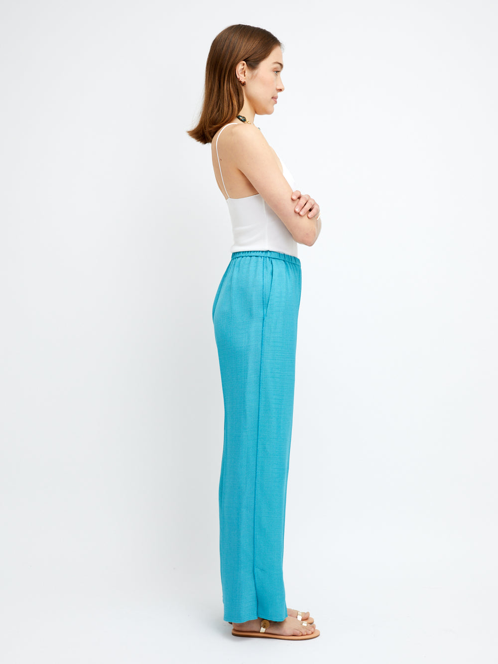 PANTALON SLUBBED FLUID ACQUA