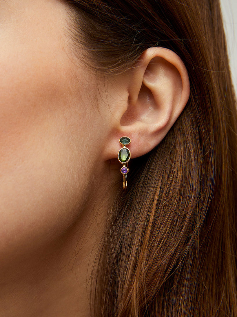 BOUCLES D'OREILLES POISSARDES TOURMALINE ET AMÉTHYSTES